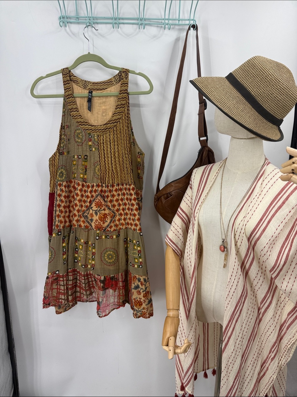 ETC. 100% Cotton Tiered  Dress Bohemian Patchwork Sleeveless Tunic Dress